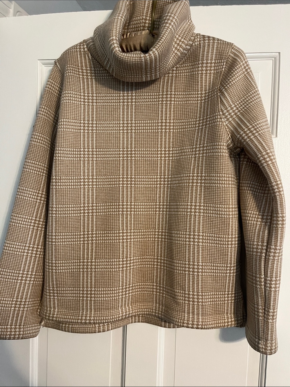 Turtleneck Plaid Knit Sweater in Beige